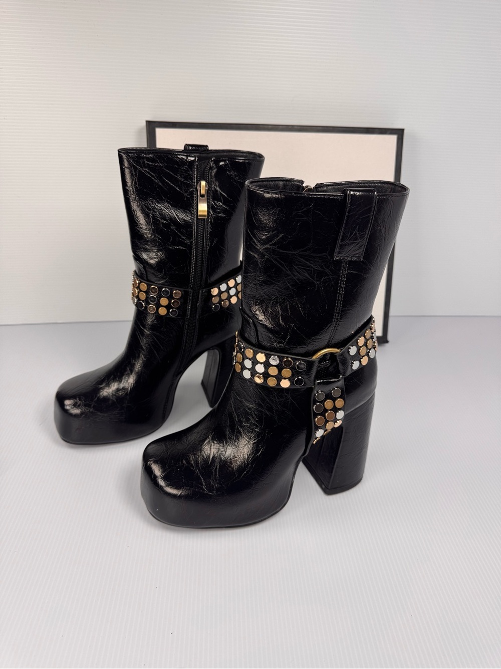 Azalea Wang DYZMA Studded Platform Boots – Black – NIB 🔥 - Picture 2 of 6
